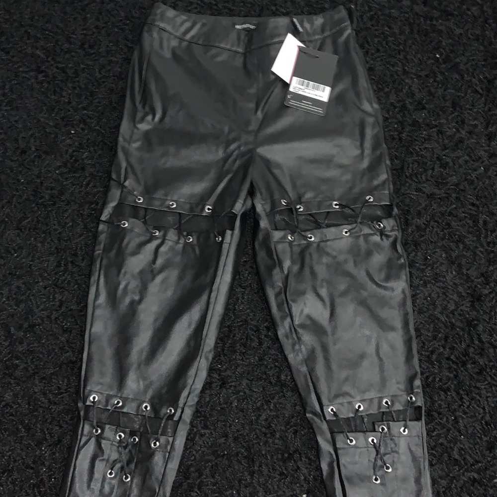PLT Black Faux Leather Lace Up Skinny Trouser